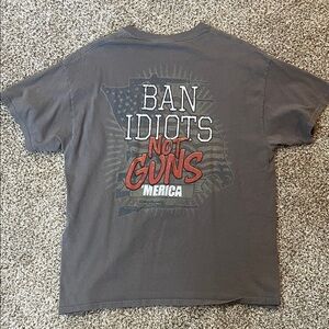 Gray Graphic T-Shirt with Red and White Print